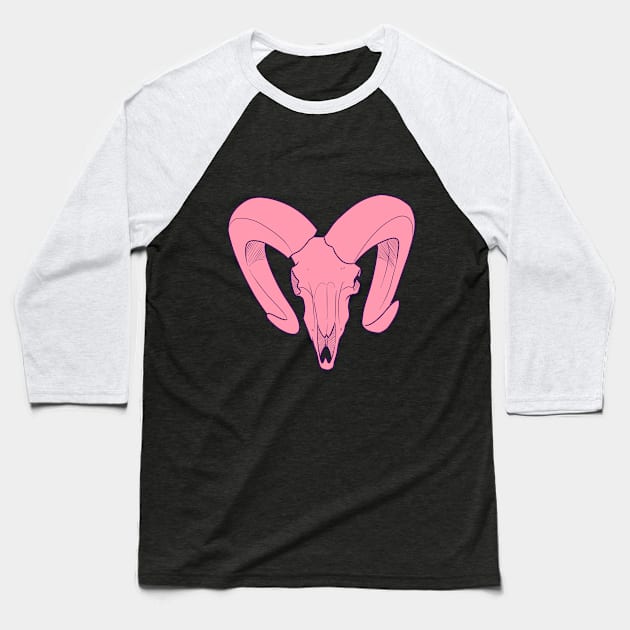 Pink Ram Skull Baseball T-Shirt by Pallas